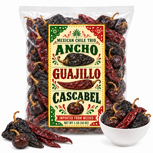 1LB Mixed 3 Chillis Ancho Guajillo Cascabel Mexican Chile Trio 1 LB 16 OZ Imported from Mexico Dried Chilies