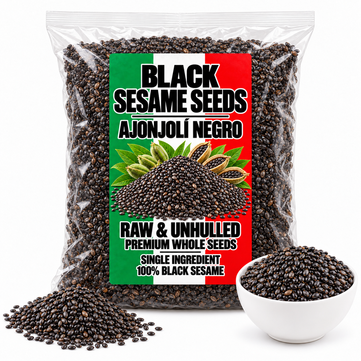Black Sesame Seeds Ajonjolí Negro Raw & Unhulled Premium Whole Seeds 100% Black Sesame IMPORTED FROM MEXICO