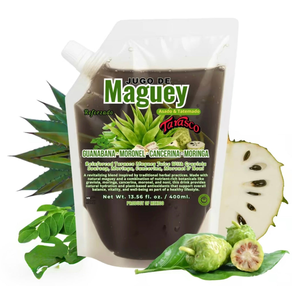 400ML Maguey Juice - Jugo De Maguey Reforzado With Guanabana Graviola Soursop, Moronel, Cancerina, Aloe, Moringa Michoacano Tarasco Asado (Reinforced) Tarasco