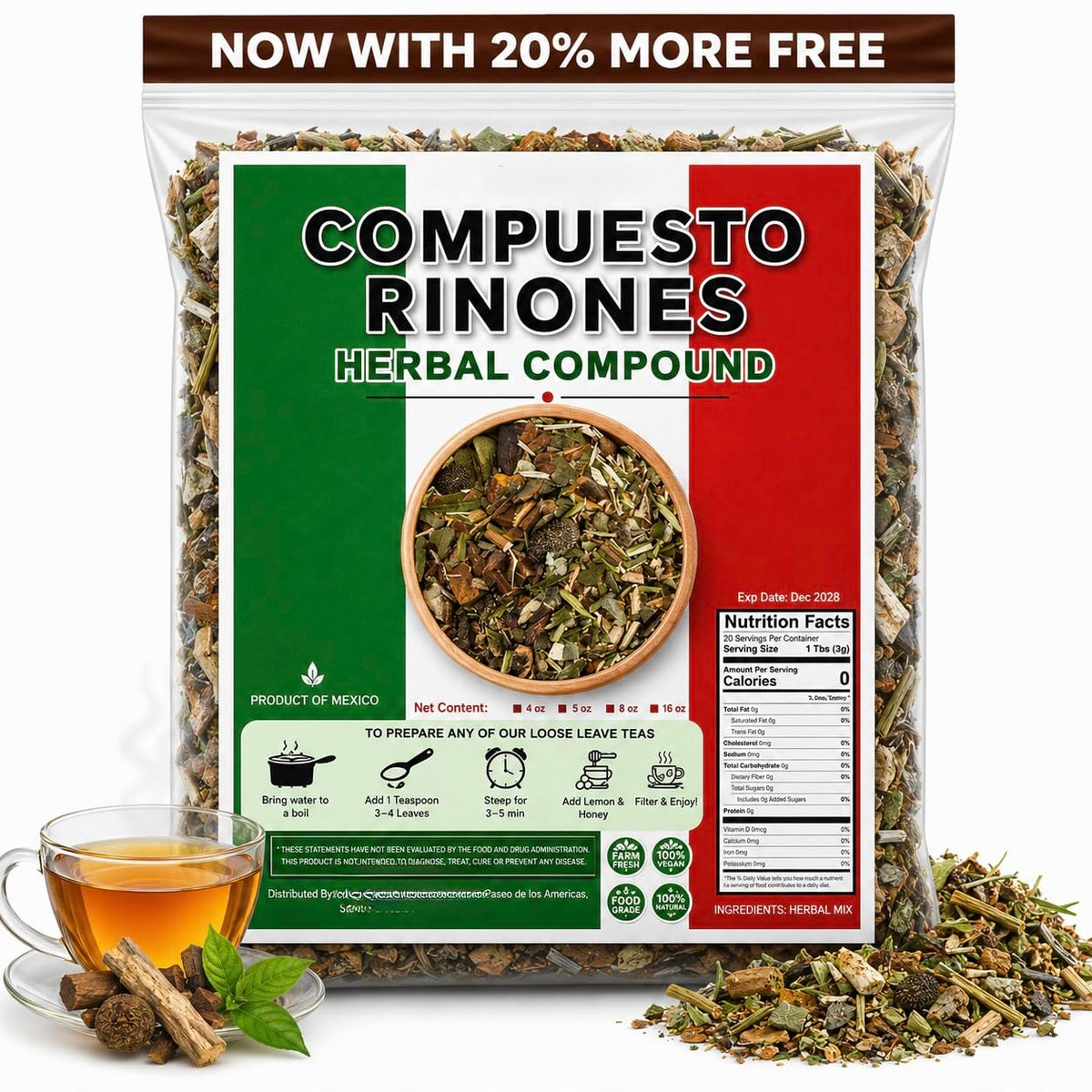 5oz Riñosan Herbal Tea - Traditional Kidney Wellness Support Blend - Corn Silk, Horsetail, Myrtle & Malva - 100% Natural Loose Leaf Infusion - Kidney Compound Tea IMPORTED FROM MEXICO
