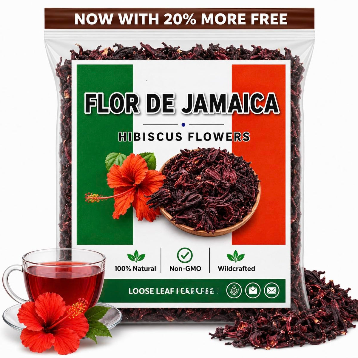 5oz Flor de Jamaica – Hibuscus Leaves Mexican Hibiscus Petals | 100% Natural, Non-GMO, No Additives or Fillers | Premium Dried Jamaica Flowers for Tea, Agua Fresca, Cocktails & Recipes | IMPORTED FROM MEXICO