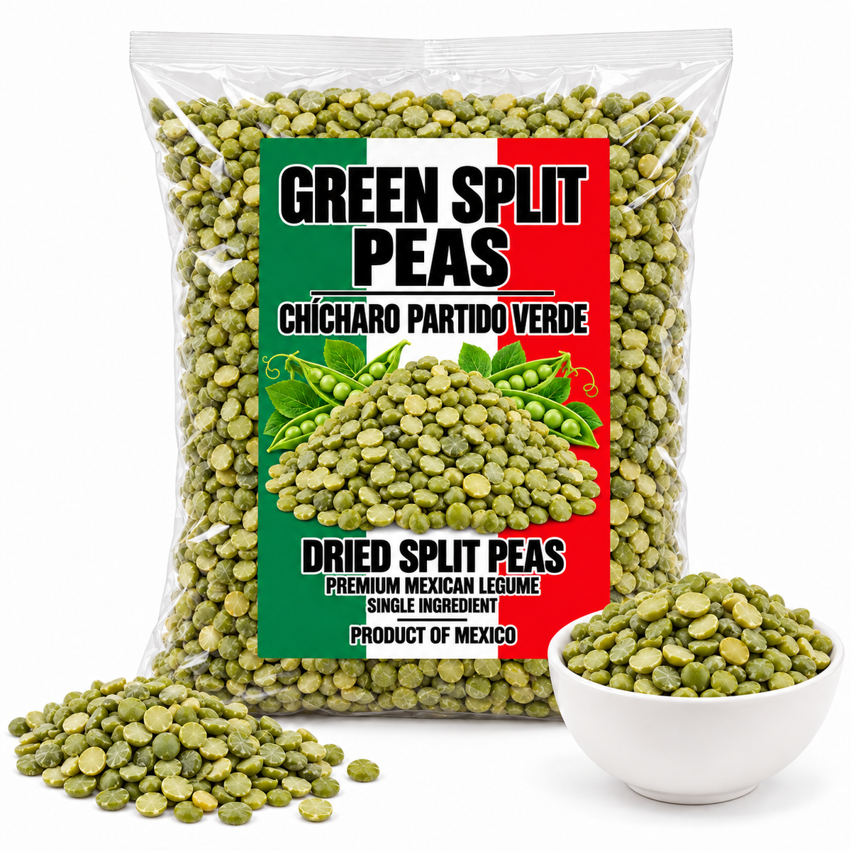 Green Split Peas Chicharo Partido Verde Dried Premium Mexican Legume High Protein, Fiber & Iron IMPORTED FROM MEXICO