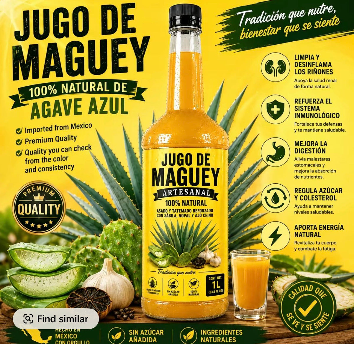 Jugó de Maguey Artesanal, Maxima Calidad de Exportacion -  100% Natural Reinforced with Sábila Nopal and Ajo Chino Strong Flavor Beverage Syrup Jugo De Maguey Y Sabilla