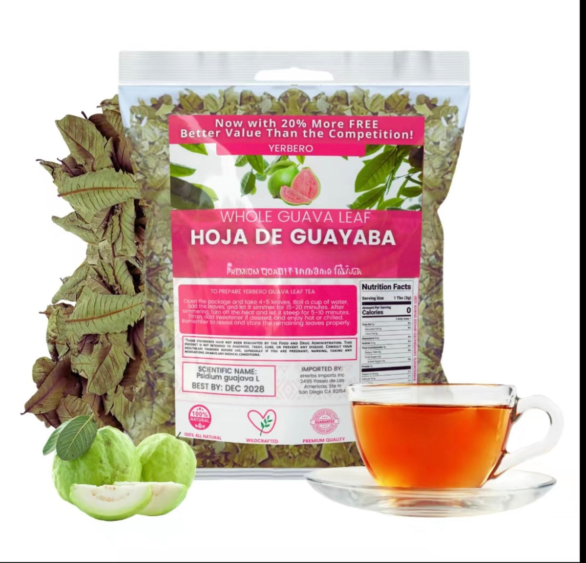 Herbal Tea Bundle - Graviola Soursop Guanabana Leaf + Guava Leaf  - Premium Whole Sun Dried  Leaves - Calidad Premium, 100% All Natural Delicious Fresh Tea | From Mexico | Premium Wildcrafted.