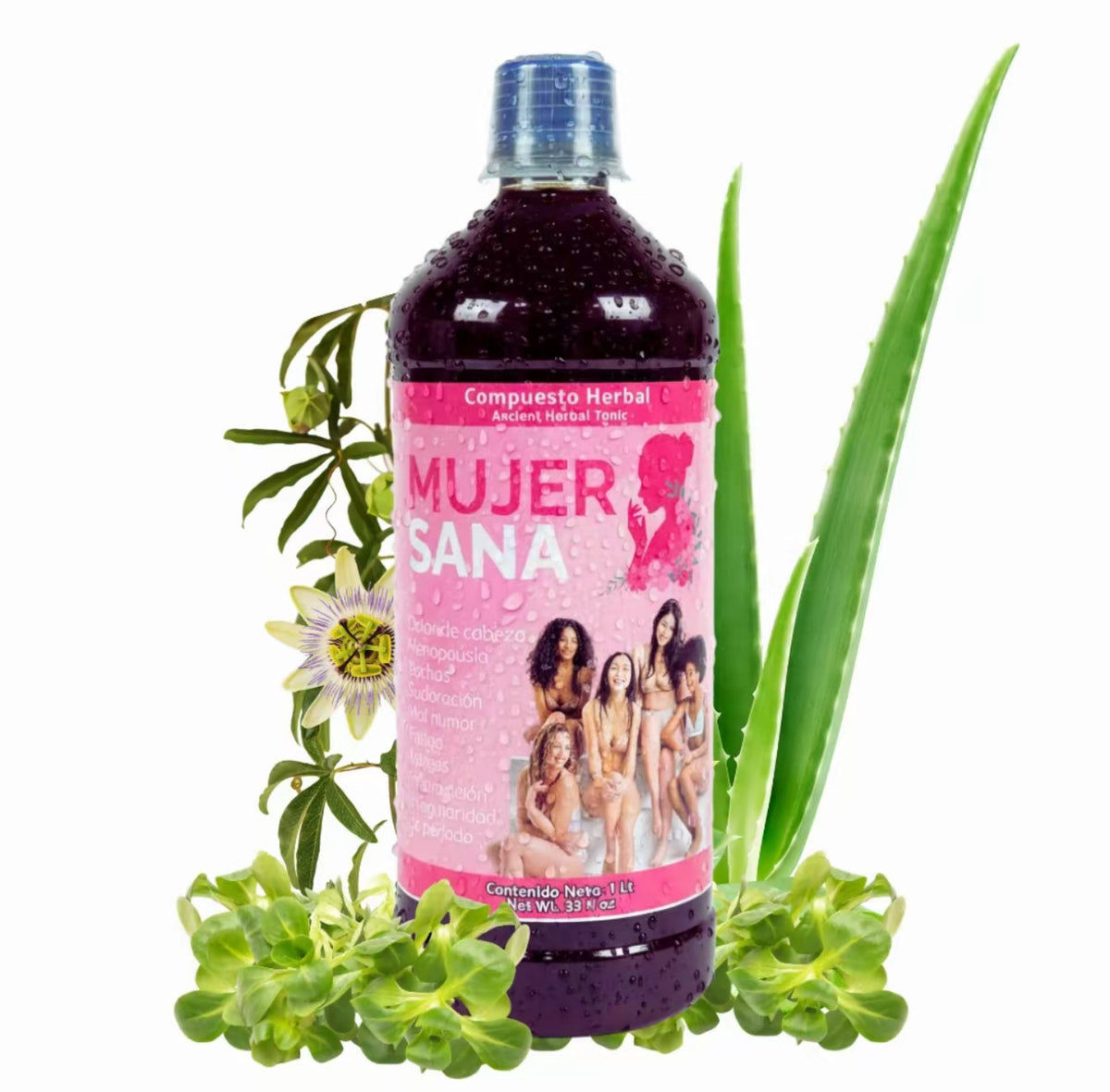MujerSana Tonico Valeriana + Sabila ( Aloe Vera Tonic) Pasiflora + Moronel + curcuma , Mujer Sana antioxidantes , Jugo de Tonico