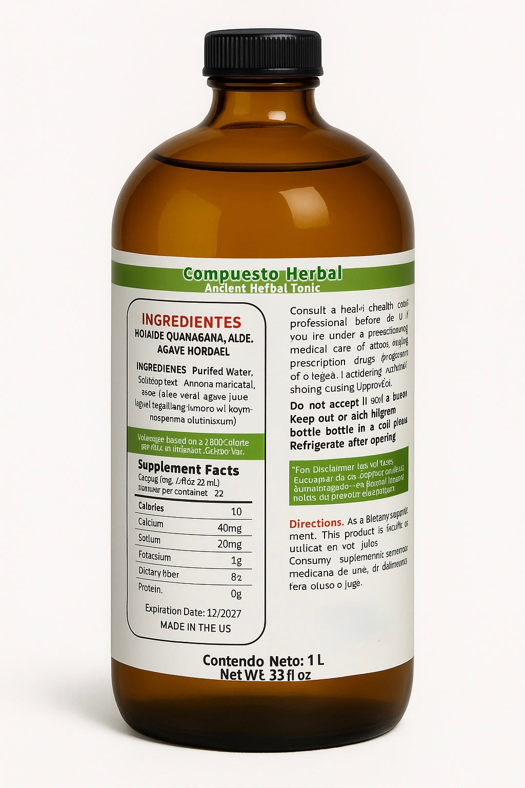975ML Soursop Bitters Liquid - Soursop Leaves Extract with Agave, Aloe Vera and Moronel for Digestive Health Support and Immune System Boost Jugo De Guanabana Leaf Tonic 33Fl oz