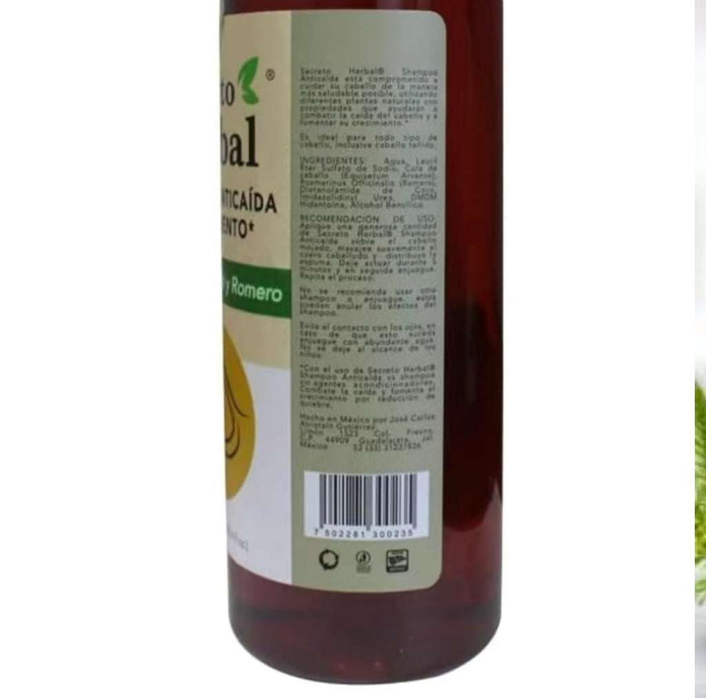 Rosemary Shampoo Secreto Herbal cola de caballo y Romero , Horse tail , shampoo for hair growth , 1 Litter