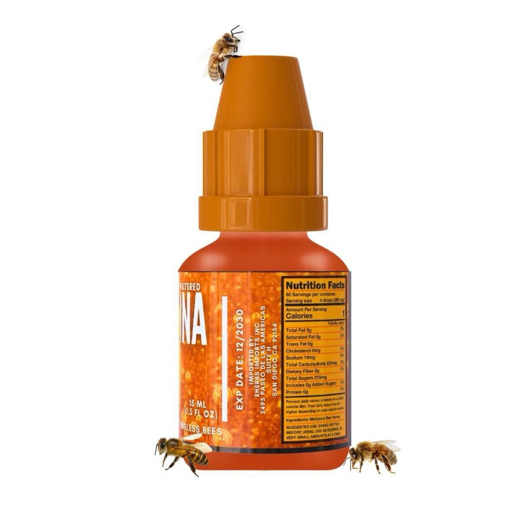 Melipona  Bee Raw Honey 15ml (0.5 Fl Oz) – Jimerito Gotas De Miel -100% Natural, Authentic, Wildcrafted Nectar – Pure & Original from Yucatán – Sweet & Tangy Flavor