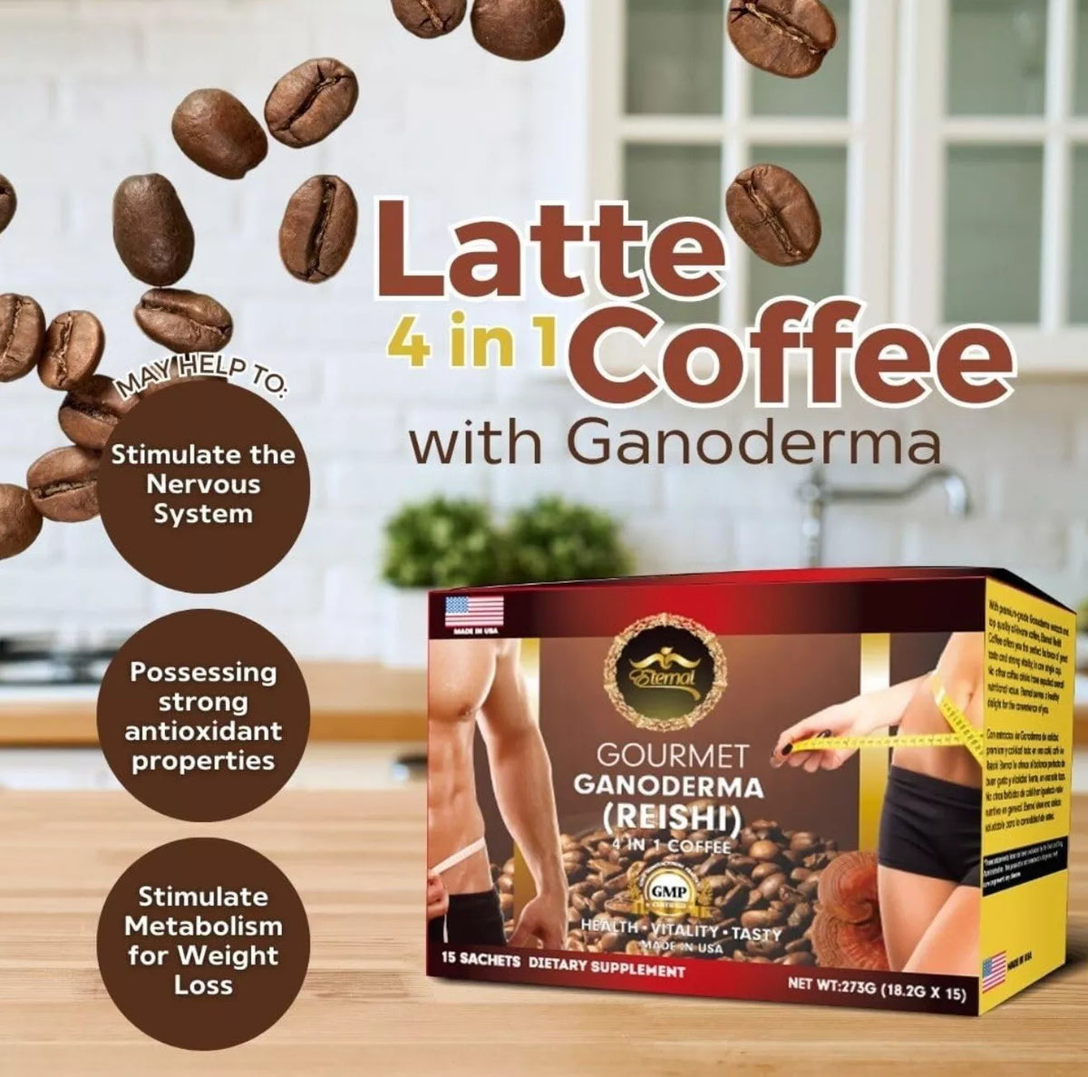 Cafe Con Ganoderma  Reishi 4 En 1 / Eternal Spirit Beauty 15 Sobres (USA SELLER)